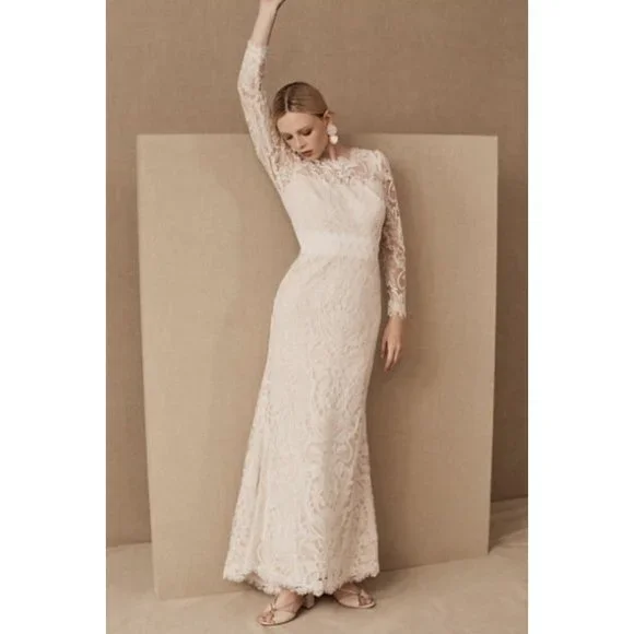 BHLDN Tadashi Shoji Didion Wedding Gown Size 14 Lace Long Sleeve NEW